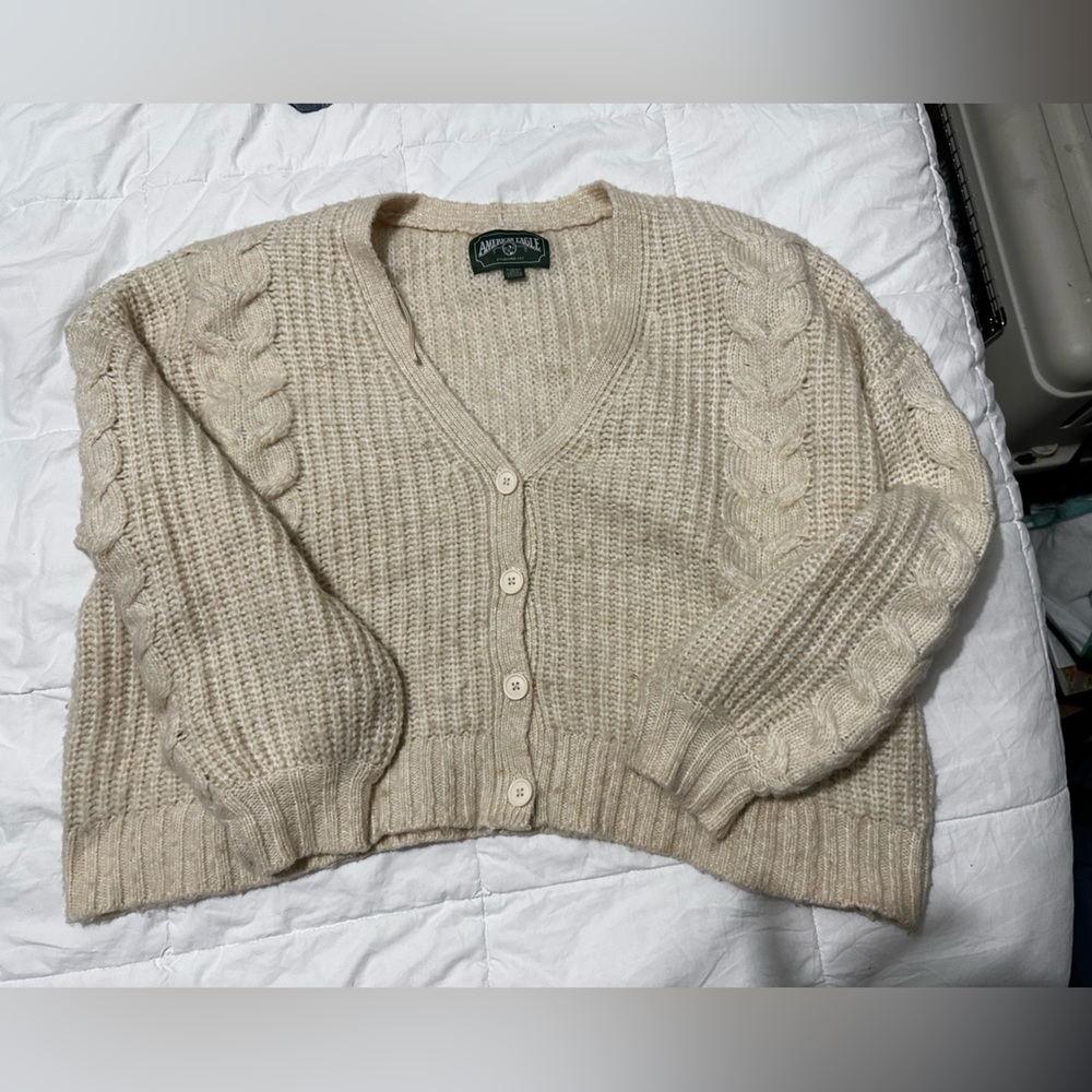 White Wool Cropped AE sweater